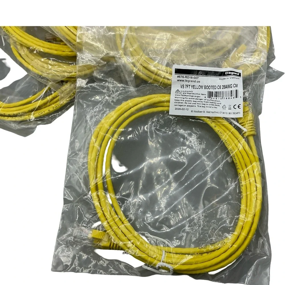 Lot of 10 Legrand 7ft Yellow Cat6 Ethernet Patch Cables 28AWG 576-RD15-007